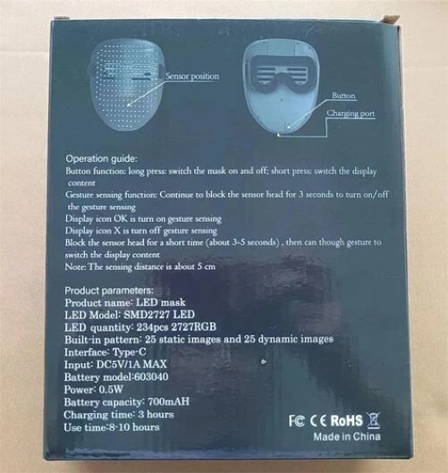 Máscara Led con Detección de Gestos Brillante Luz Led Mascarilla Fo Foto 4 de 4