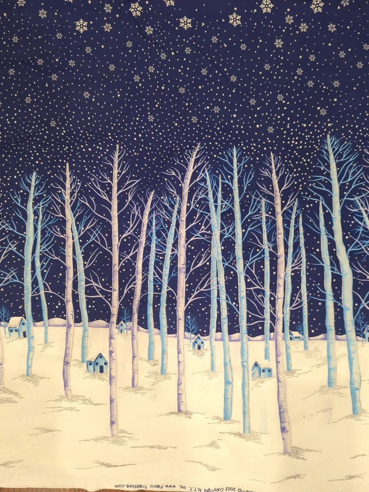 Winter Star Night Fabric Birch Trees Silver Blue 2002 Traditions Holiday Cotton - Image 2 of 4
