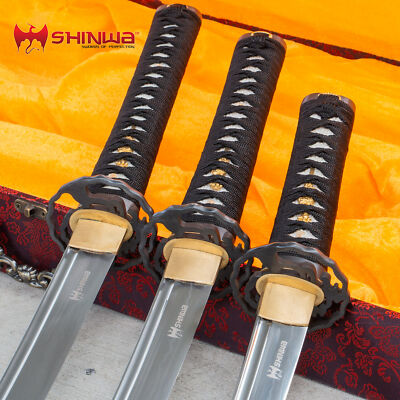 3pc Katana Sword Set Japanese Samurai Ninja and Stand Full Tang | eBay