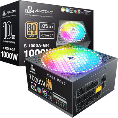 1000W Fully Modular Power Supply, 80+ Gold Certified PSU, ATX 3.1 & Pcie 5.1 Rea