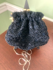 Andre Cellini Beaded Black Wedding Evening Purse Gold Metal Accents