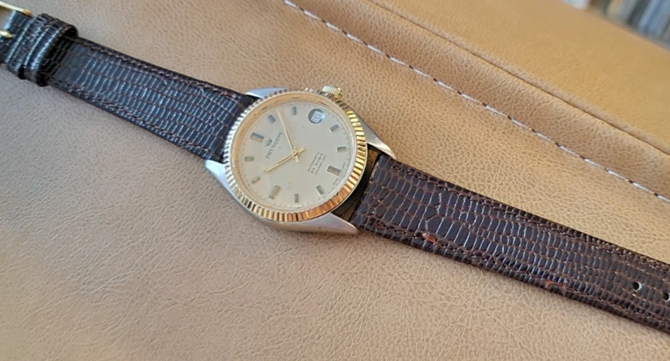 PRYNGEPS OYSTER U-1055 steel gold from 70/80' swiss made autom. l XXX RARE !! - Imagen 2 de 4