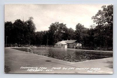 RPPC Swimming Pool Fond Du Lac County Park Waupun Wisconsin WI Postcard