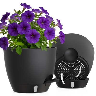 SelfWatering 10Inch Plant Pots with Drainage, 2Pack, Indoor/Outdoor Use