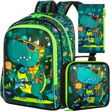 Boys Backpack, 16" Dinosaur Bookbag with Lunch Box, 3Pcs Dino School Backpack...