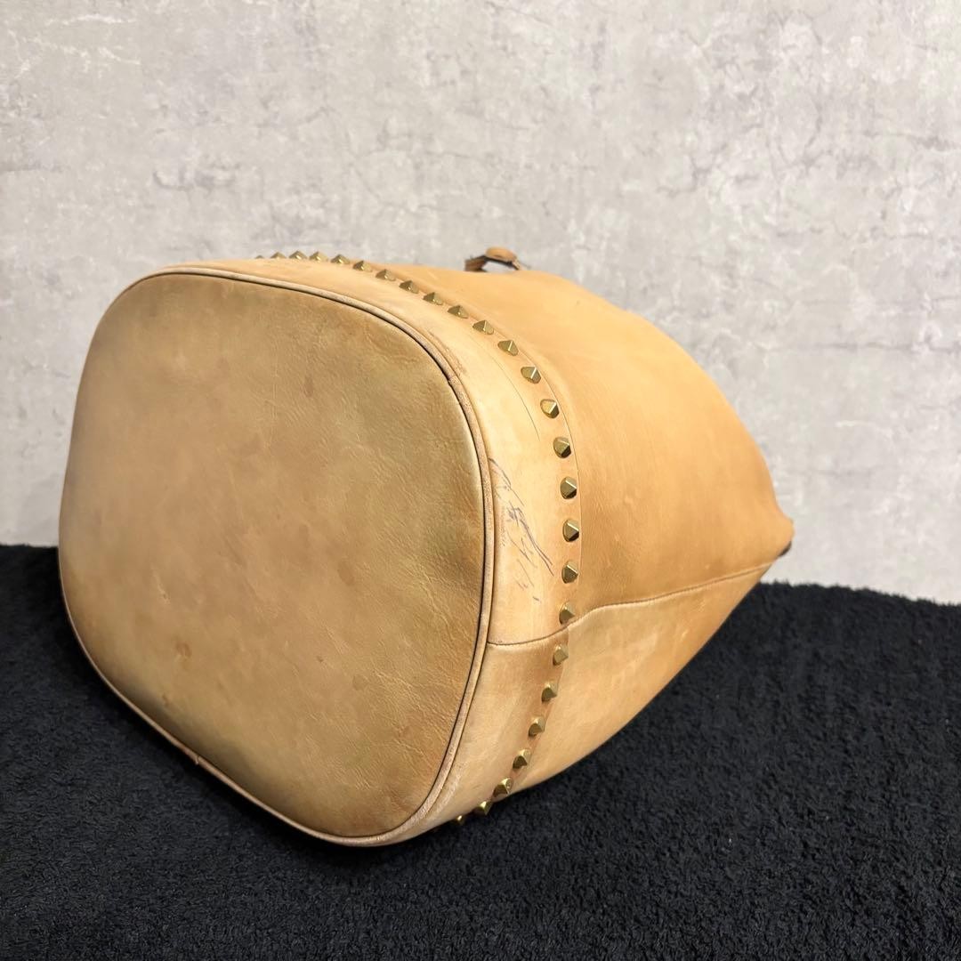 Valentino Garavani Rockstud Leather Handbag Beige B+ Status Japan thumbnail 8