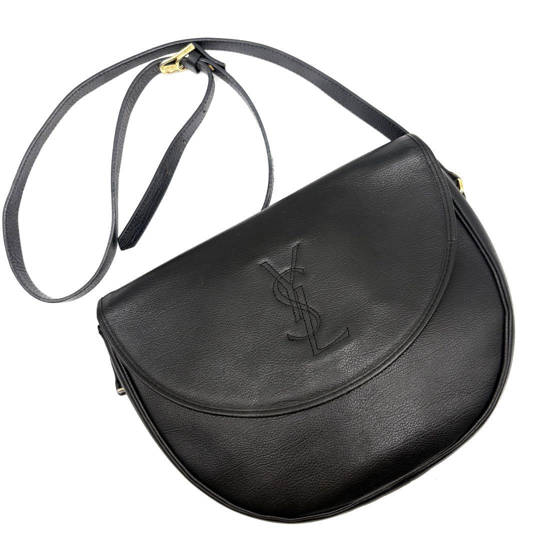 Borsa a tracolla Yves Saint Laurent con logo YSL in pelle nera usata delicatamente originale JPN