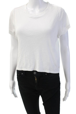 Splendid Women Cropped White Modal Crewneck Short Sleeve T-Shirt Size M