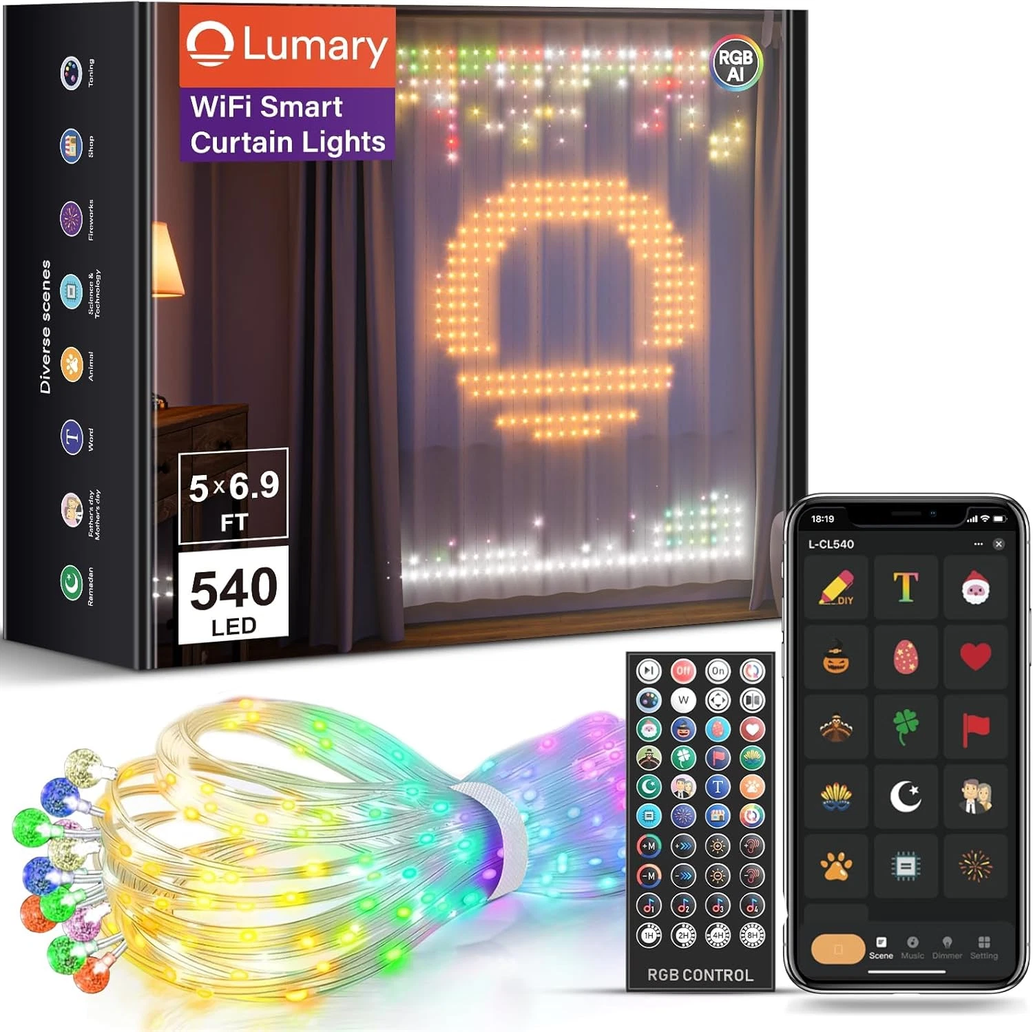 Smart Wifi Curtain Lights, RGB Color Changing Decor for Indoor/Outdoor 6.9x5FT