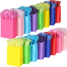 32 Pieces Gift Bags with 32 Tissues, 8 Colors Party Favor Bags with Handles, Rai