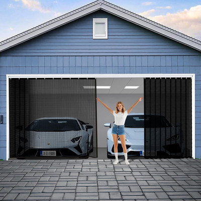 Sliding Garage Door Screen 2 Car with Track Closure,16X7Ft Garage Door Retractab