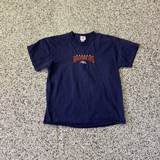 Vintage Denver Broncos T-Shirt Mens L Blue Orange Embroidered NFL Retro