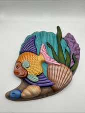 Tonala Mexico Hand Painted Ceramic Tropical Fish Wall Plaque Signed VTG