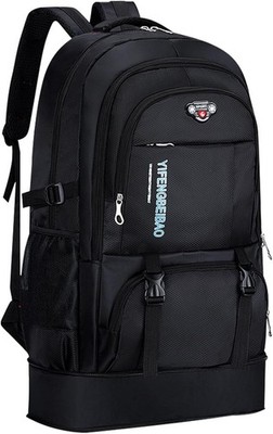 Campingrucksack 65L, erweiterbarer Outdoor-Sportrucksack, Schwarz