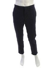 Prada Mens Ankle Cropped Dress Pants Dark Blue Virgin Wool Blend Button Size 48
