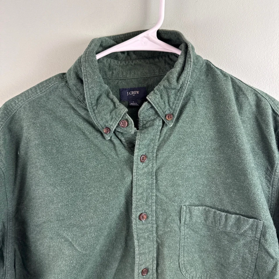 J Crew Shirt Mens LG Green Long Sleeve Button Down Elbow Patches Flannel Cotton - Image 3 of 4