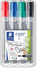 Lumocolor Flipchart Marker, Bullet Tip, Water Based, Box of 4 Assorted Colors R