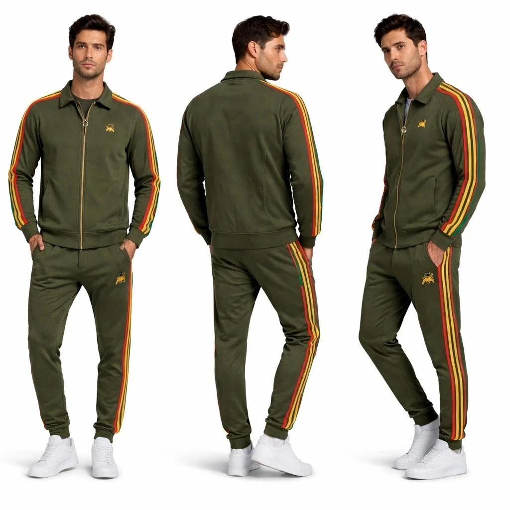 Men TIM Rasta Stripe Tracksuit Beige Zip Up Jacket Joggers Lion Reggae Casual
Opens in a new window