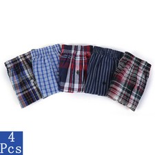 Cotton Boxer Shorts Men's Plaid Mid Waist Comfortable Sleep Underwear 4 Pack