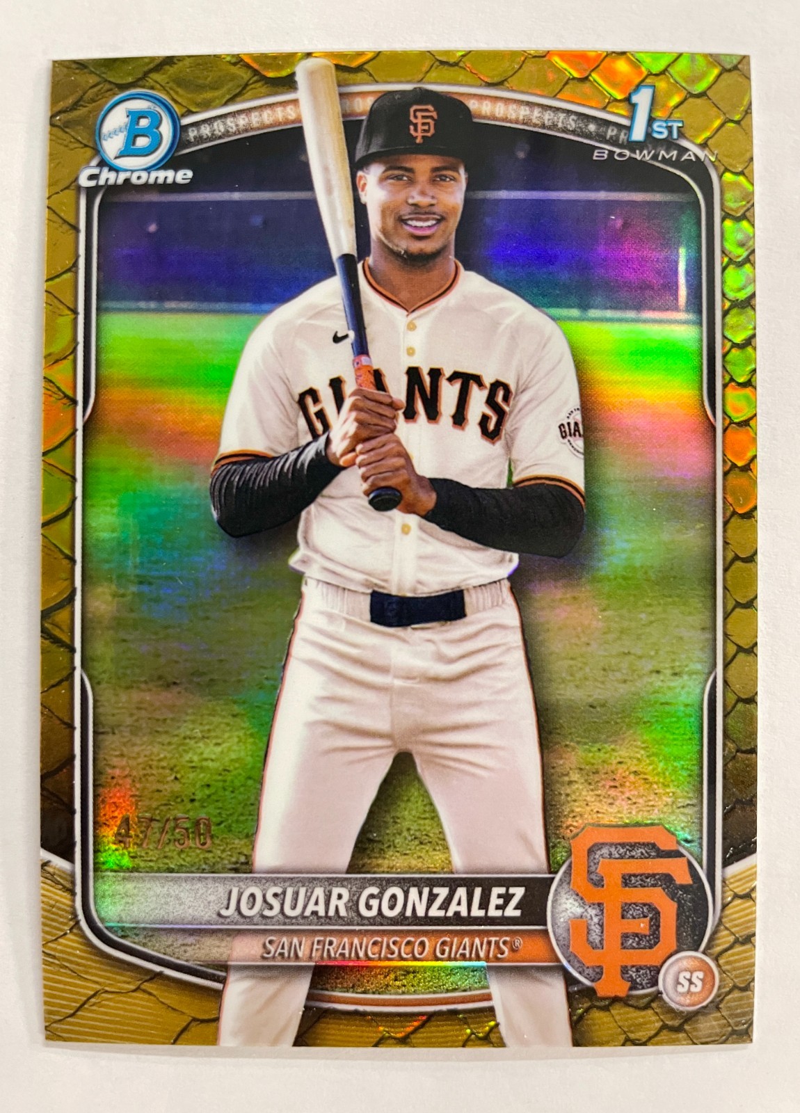 2025 Bowman Chrome 1st Josuar Gonzalez #BCP-153 Reptilian Gold Refractor /50