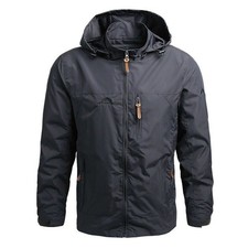 Mens Waterproof Windbreaker Rain Jacket Hooded Soft Shell Outdoor Grey Coat