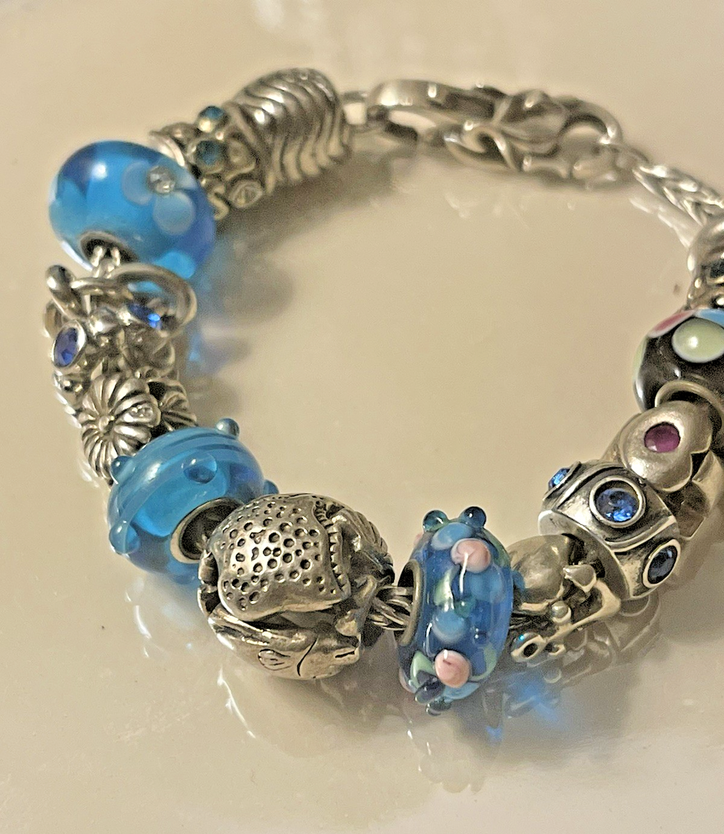 Trollbeads Bracelet Heart Clasp w 15 LAA Big Earth Blue Skies 925