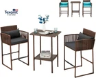 3PCS Patio Wicker Bar Set, Outdoor Bistro Rattan Barstool Furniture, Height Coun