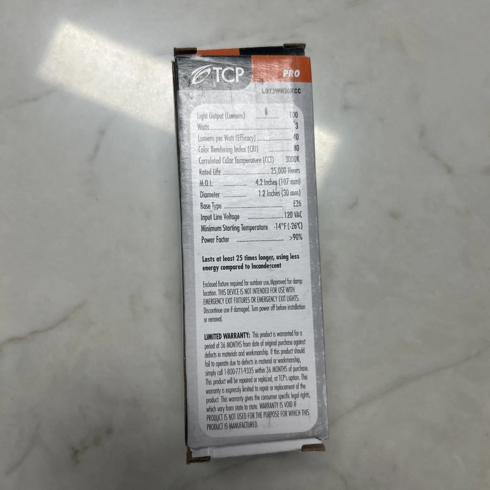 TCP LDCF3WH35K Candle Led Light Bulb, 3watt, E12, 120V,  Torpedo Tip Dimmable - Image 4 of 4