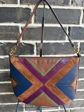NWT 250 Fossil Jolie Patchwork Leather Crossbody Shoulder Bag multi 2 straps