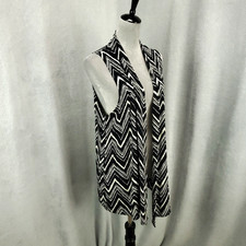 Chicos Travelers Cardigan Vest Womens Large Black Chevron Stripe Open Front 2