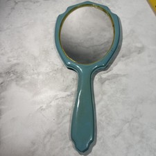 Vintage Celluloid/ Bakelite Not sure  Teal Hand Mirror 14"