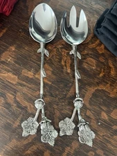 Decorative Rose-Handled Silver Salad Serving Set (2 pcs)