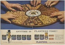 Anytime is Planters Time Peanuts Cashews Pecans Mixed Nuts 1962 Vintage Ad 2 pgs