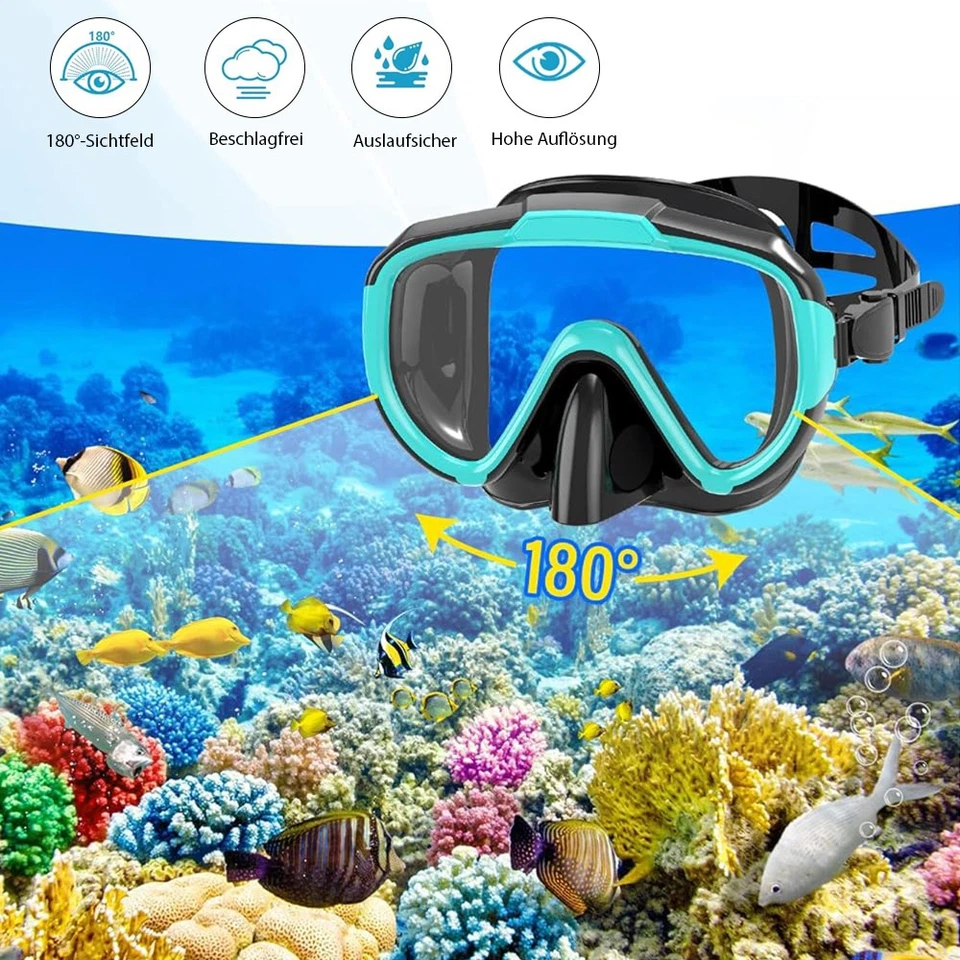 Profi Schnorchelset Erwachsene mit Flossen, Panorama Taucherbrille Set S/M L/XL - Bild 4 von 4