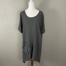 OH MY Gauze Gray Dress Short Sleeve Pocket Size XL Boho Beach 100% Cotton