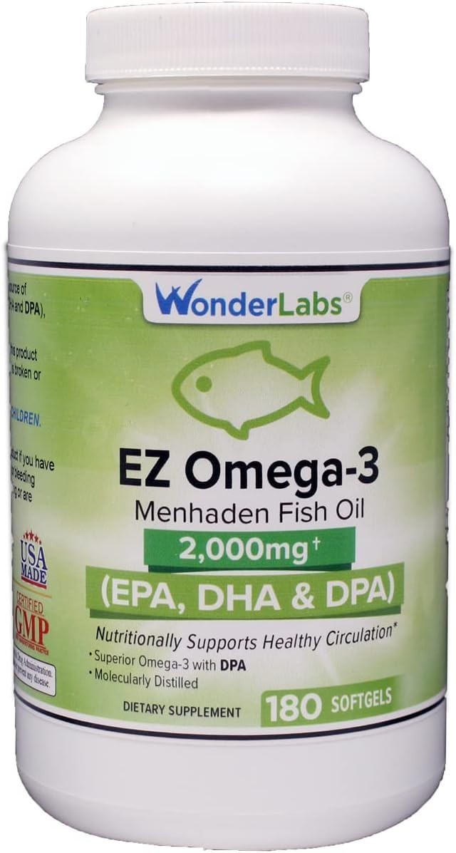 Wonder Labs EZ Omega-3 Fish Oil 2000mg Burpless EPA DHA DPA 180 Softgels