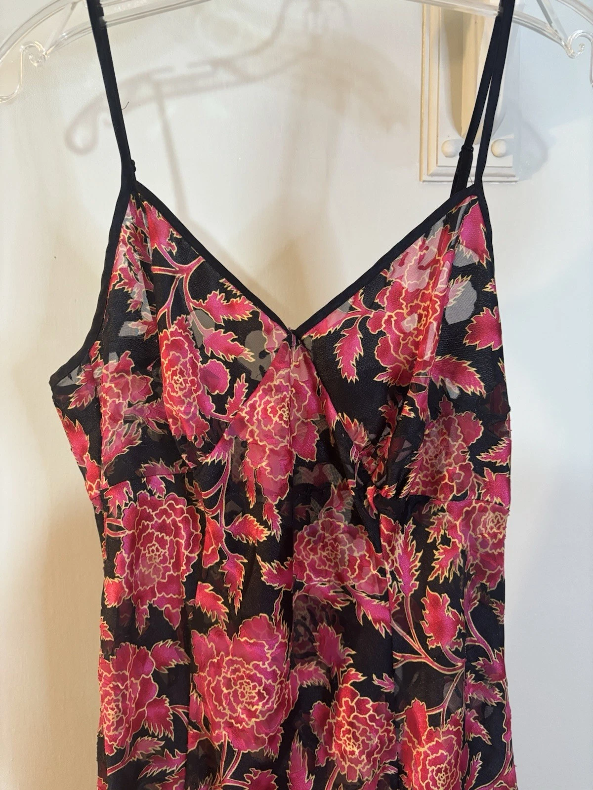 UNDERCOVER Abito vintage Victoria’s Secret rosso rosa nero asiatico floreale lunghezza intera M etichetta oro