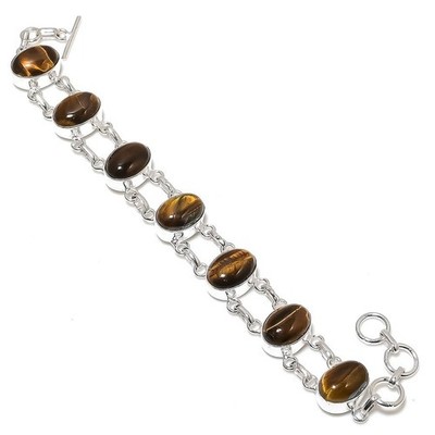 Brown Tiger Eye Gemstone 925 Sterlinga silver Jewellery Bracelet Size 7-8''