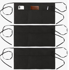 3 Pack Waist Aprons with Pockets Long Straps for Servers Baristas Black