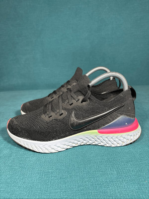 Nike Epic React Flyknit 2 Black Hyper Pink Volt Running Shoes Women s Size 8
