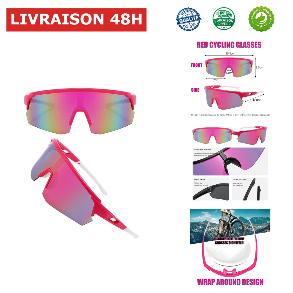 Lunettes de Cyclisme Polarisées DKDDSSS UV400 Hommes Femmes Rose - Photo 1/4