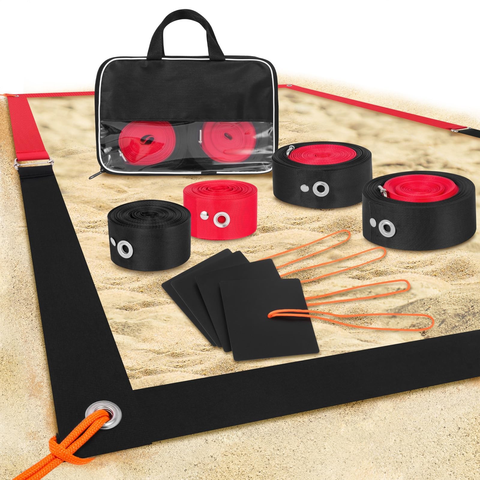 Heavy Duty Beach Volleyball Lines for Sand - Portable 2 inch Webbing Set for ...