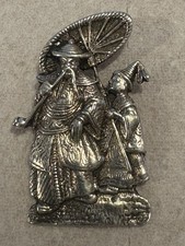 Vintage Sterling Silver Brooch - Likely Shou - God of Longevity