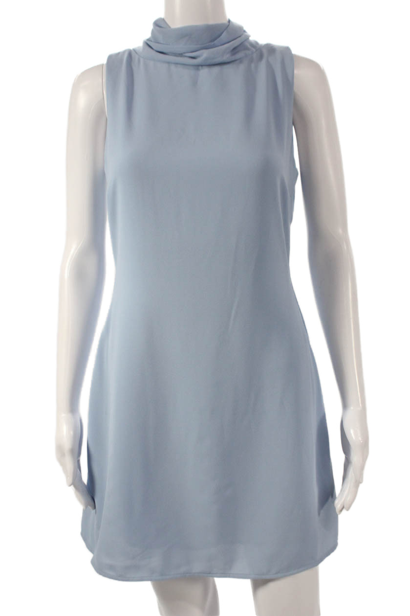 Meshki Womens Mini Dress Blue Cowl Neck Sleeveless Zip Size SFree Shipping in US $100+ Orders | $6.95 Orders Below