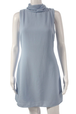 Meshki Womens Mini Dress Blue Cowl Neck Sleeveless Zip Size S