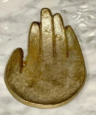 Heavy Decorative Hand Shaped Trinket Dish With Gold Finish