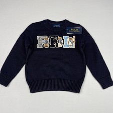 Polo Ralph Lauren Bear PRL Boys Size 5 Navy Cable Knit Sweater Crew Neck