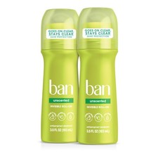 Ban Roll On Deodorant 3.5 Fl Oz Pack of 2 Unscented Clear Antiperspirant