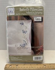 Tobin Home Crafts Butterfly Standard Pillowcases Stamped for Embroidery 1232065