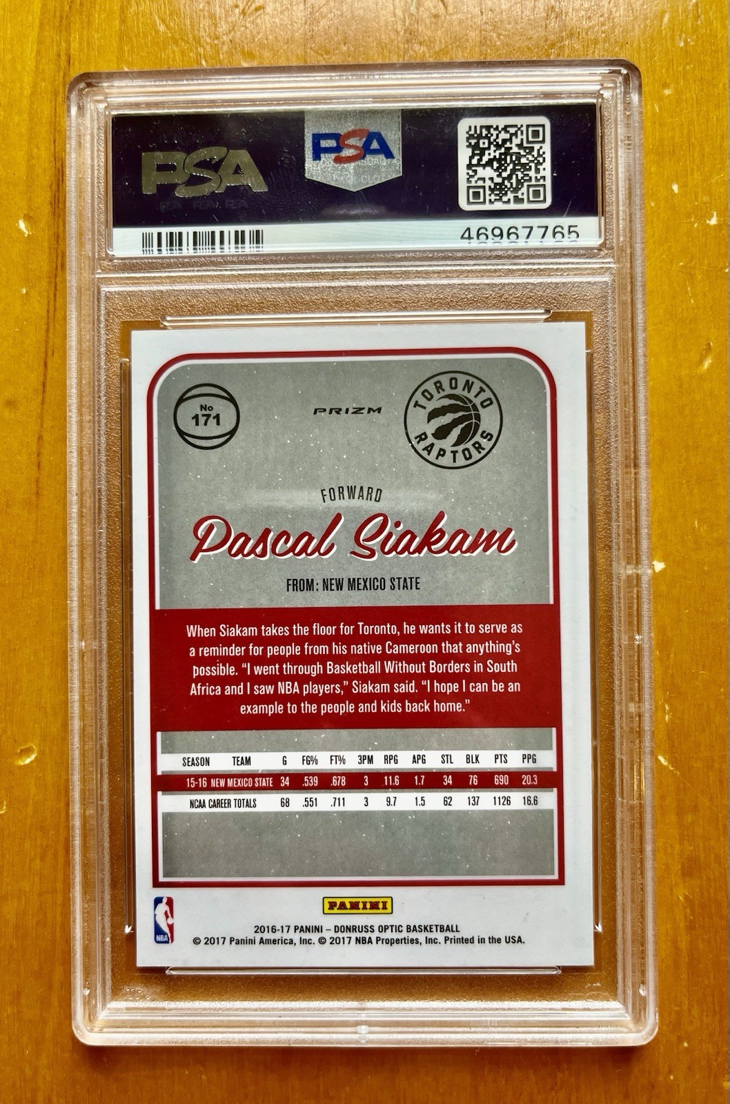 2016 PASCAL SIAKAM Donruss Optic HOLO PRIZM Rookie Card #171 PSA 10 Gem MINT! view 2